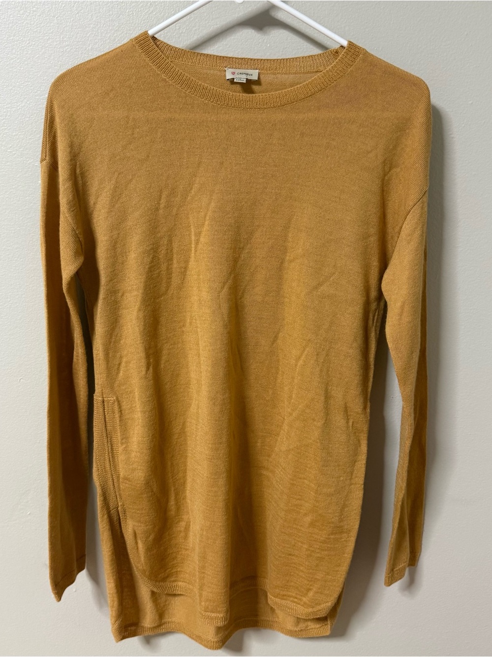 Cremieux Sweater Womens Small Gold Knit Wool Blend Slit Pullover Lightweight